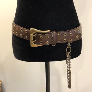 Brown leather belt with rivets